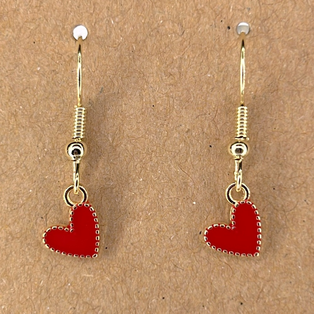 18k Gold Platted Petite Heart Dangle Earrings Fashion Jewelry